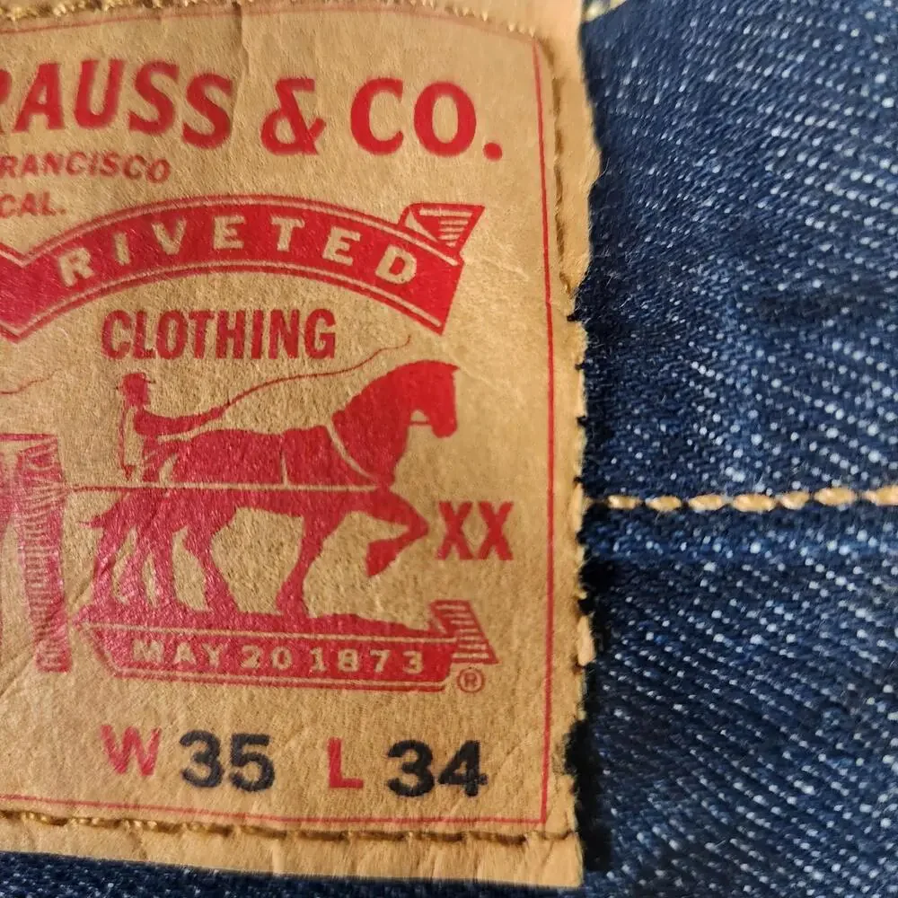 Vtg Levi's 501 Jeans 35x34 Button Fly Dark Wash Raw Denim Made in Korea‎